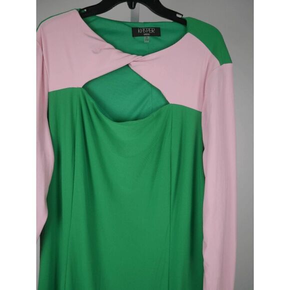 Kasper Women's Green & Pink Knot-Neck Colorblock Sheath Dress Size XXL - Picture 5 of 9